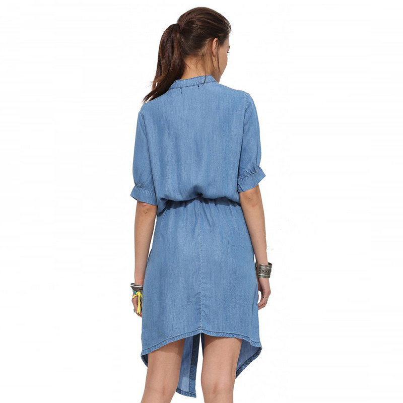 W25035 Casual Demin Long Sleeves Shirt Jeans Dress